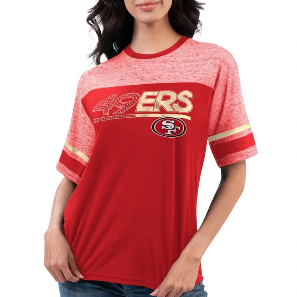 G-III 4Her by Carl Banks San Francisco 49ers Women's Track T-Shirt Scarlet L Nwt